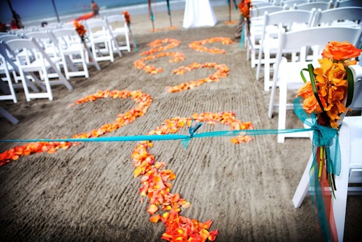 Aisle of a wedding ceremony on the beach at the La Jolla Shores Hotel.