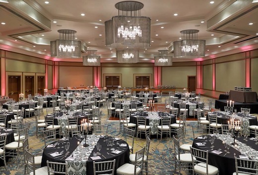 Westin San Diego table setting with silver and light red colors.