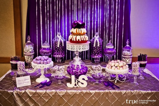 Wedding Cake and purple theme at this wedding at The Westin San Diego.