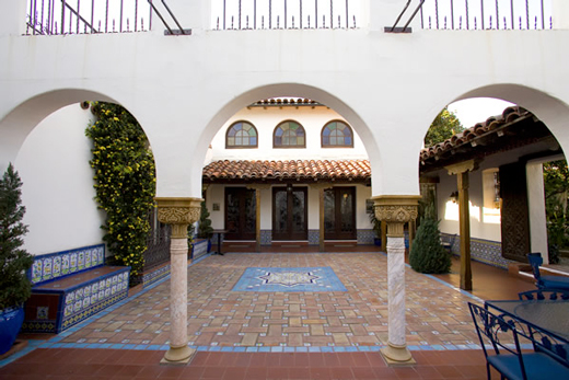 View of the courtyard at the Darlington House in La Jolla.