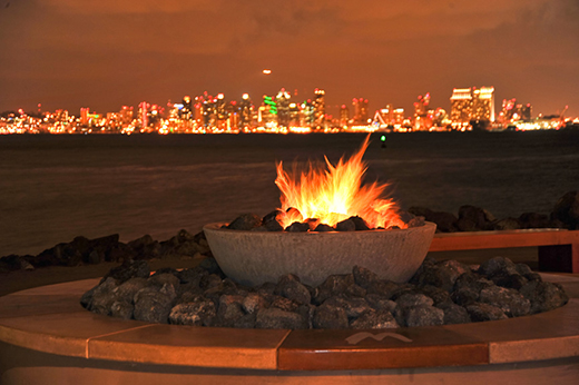 The fire pit over looking downtown San Diego at Bali Hai Restaurant.