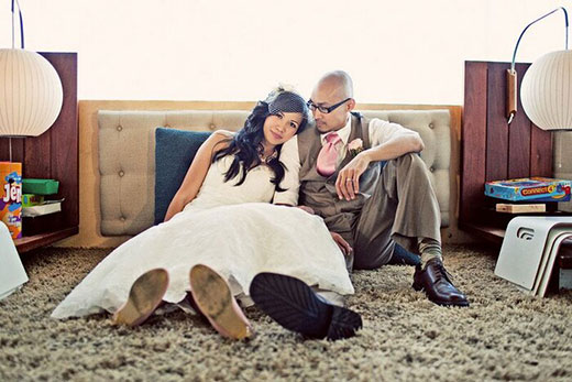 Newly married couple at The Pearl Hotel on the floor