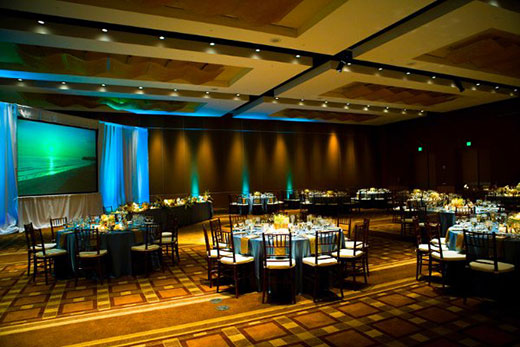 A ballroom at the Omni Hotel San Diego set for a private event