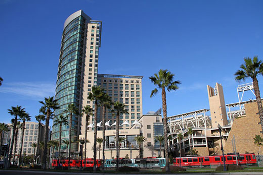 A daytime outside view of the Omni Hotel San Diego