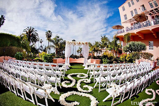 Straight view of La Valencia's wedding ceremony setup