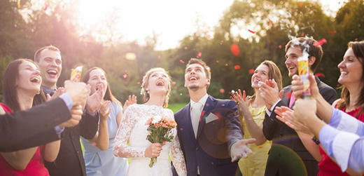 Bride & Groom Celebrating with Friends