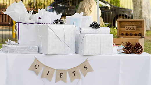 Wedding gifts wrapped on a table